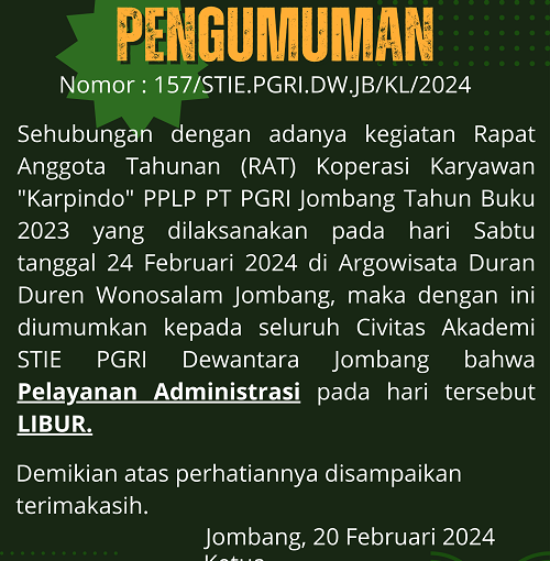Pengumuman Libur RAT Koperasi Karyawan “Karpindo”