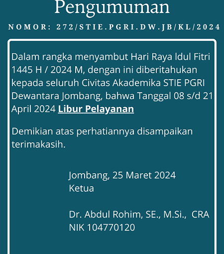 Pengumuman Libur Hari Raya Idul Fitri 1445 H