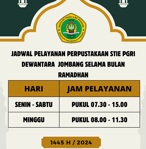 Jam Pelayanan Perpustakaan STIE PGRI Dewantara Ramadhan 1445 H