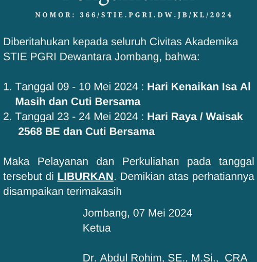 Pengumuman Libur Isa Al Masih dan Hari Raya Waisak